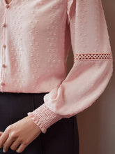 Ladies' Woven Solid Color V-Neck Frill Trim Long Sleeve Elegant Blouse, Spring & Summer